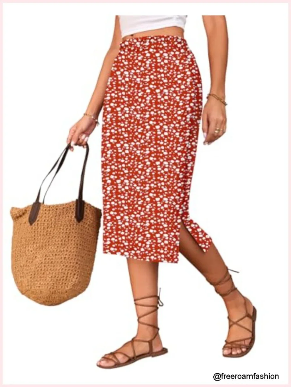 Midi Skirt Elastic High Waisted Side Slit Summer Long Skirt